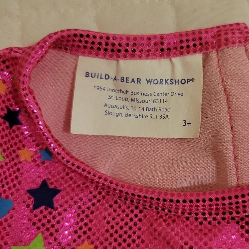 Build-A-Bear Workshop Pink Metallic Star Print Ruffle Leo Plush Stuffed Animal